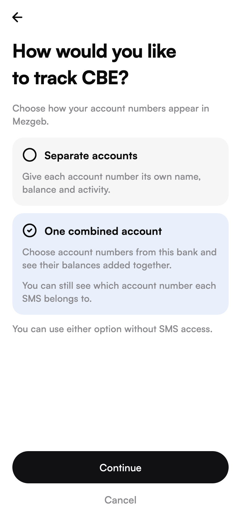Mezgeb account grouping options